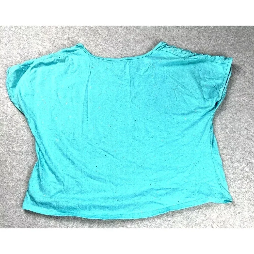 Justice Girls 18/20 Blue Glitter Short Sleeve Crewneck Top Back to School